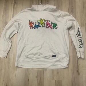 Keith Haring x Kidrobot White Hoodie Mens Large Retro Street Art Graphic Hoody